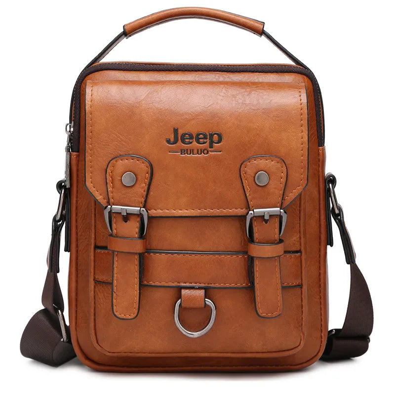 JEEP BULUO Multi-Function Business Handbags New Man's Shoulder Bag Large Capacity Leather Messenger Bag Crossbody Big Brand