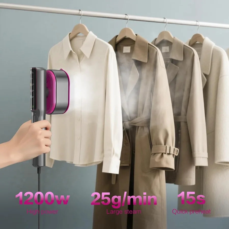 1200W Portable Handheld Garment Steamer with 15-Second Fast Heat-Up 5 Mode LCD Touch Display 110ml Water Tank for Efficient Wet