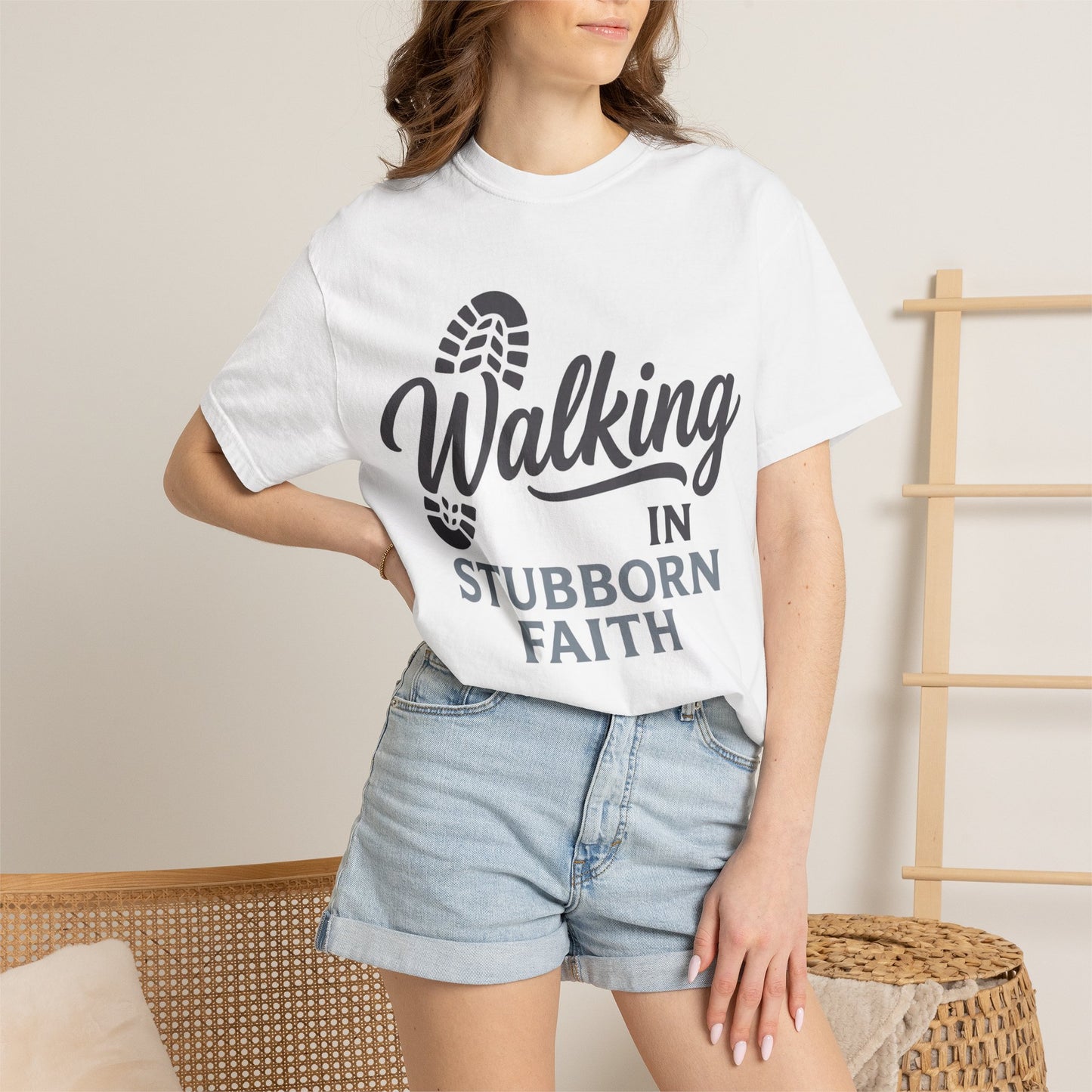 Walking in Stubborn Faith T-Shirt — Christian Inspirational Tee ("Guided by His Promises")