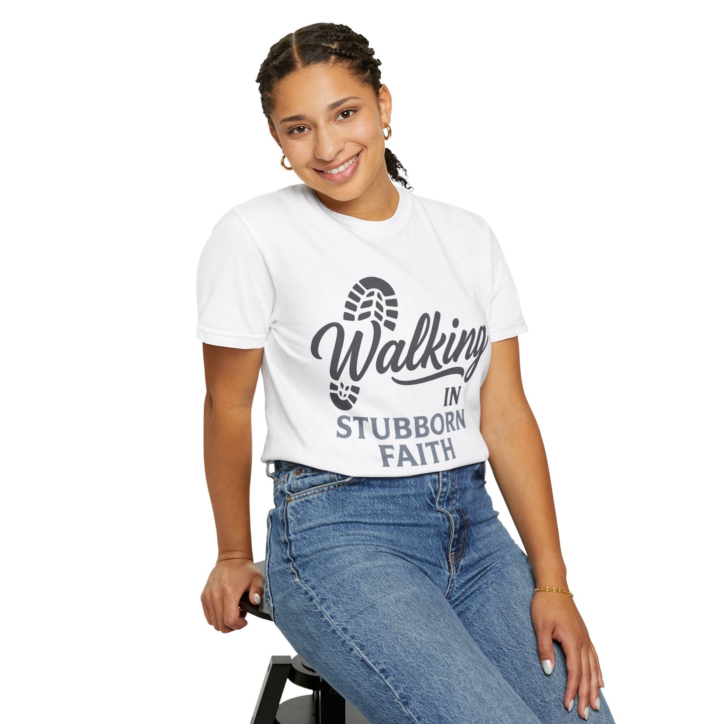 Walking in Stubborn Faith T-Shirt — Christian Inspirational Tee ("Guided by His Promises")