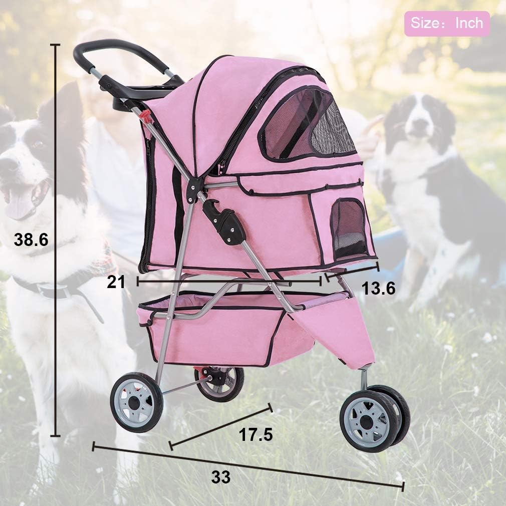 Chic 3-Wheel Pet Stroller, Lightweight Travel Carrier, Foldable Design, Mesh Window & Cup Holder for Small, Medium Dogs, Cats
