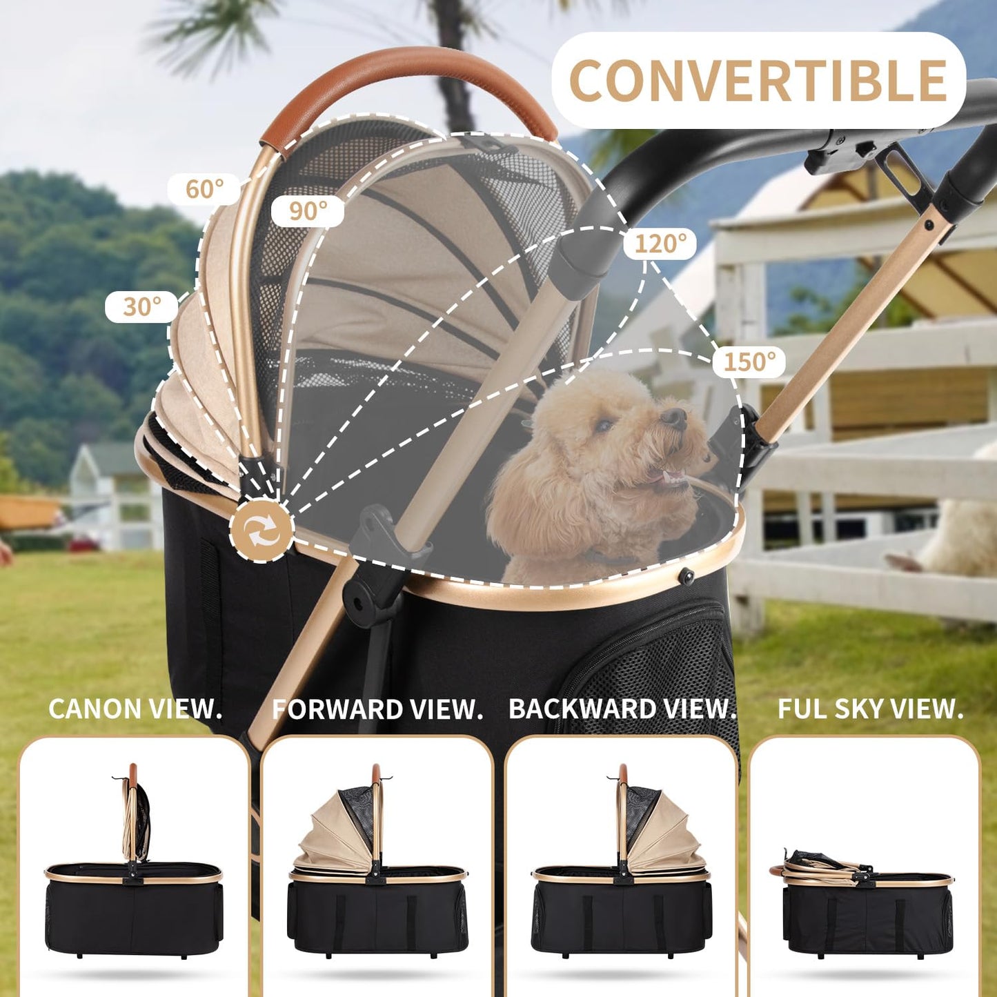 3 in 1 Ultimate Pet Travel Stroller with 4 Wheels, Foldable Travel Carrier for Small, Medium Dogs & Cats up to 50lbs, Detachable Portable Bag, Basket