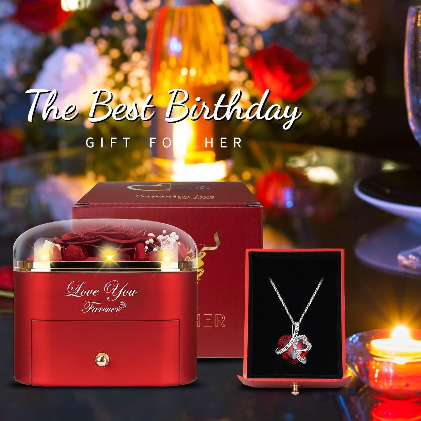 Eternal Rose Heart Necklace Gift