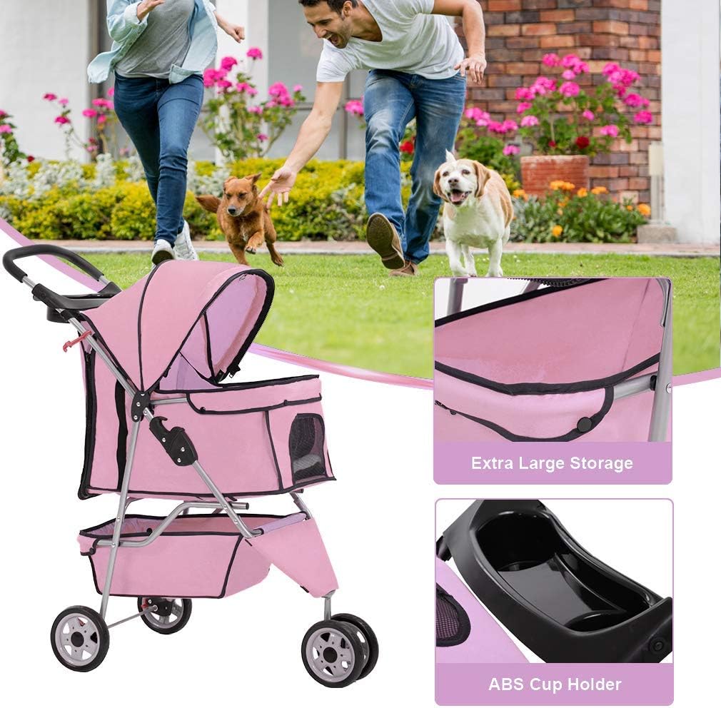Chic 3-Wheel Pet Stroller, Lightweight Travel Carrier, Foldable Design, Mesh Window & Cup Holder for Small, Medium Dogs, Cats