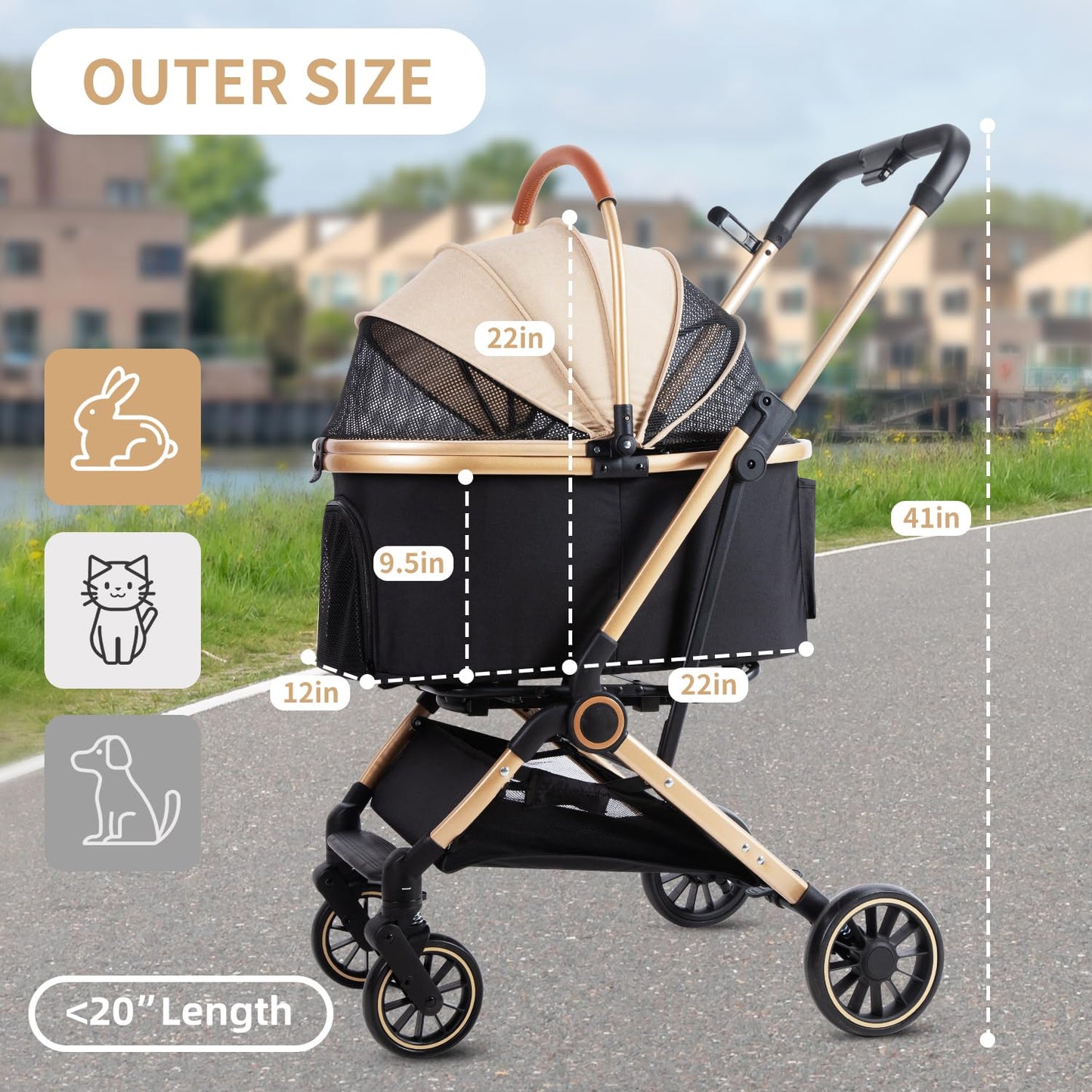 3 in 1 Ultimate Pet Travel Stroller with 4 Wheels, Foldable Travel Carrier for Small, Medium Dogs & Cats up to 50lbs, Detachable Portable Bag, Basket