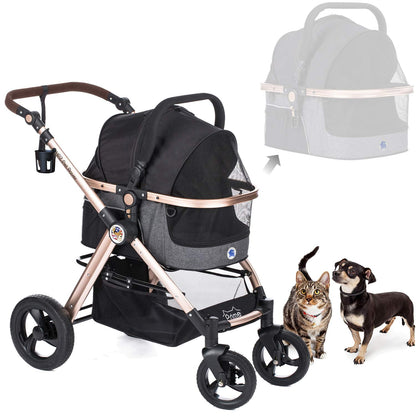 Pet Rover Luxury Stroller, Travel Carrier, Car Seat for Small & Medium Dogs, Cats (Black)