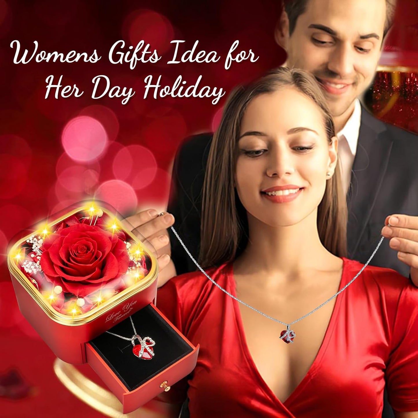 Eternal Rose Heart Necklace Gift