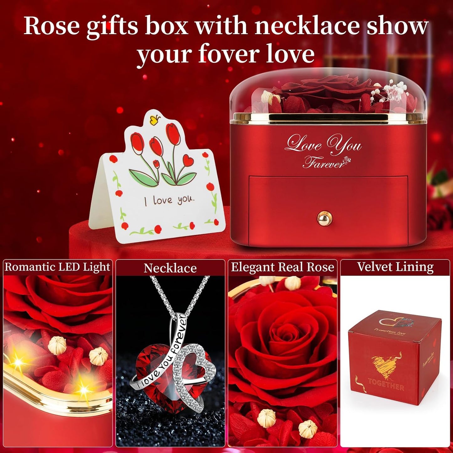 Eternal Rose Heart Necklace Gift