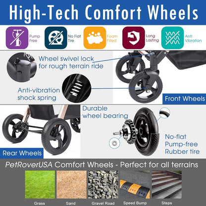 Pet Rover Luxury Stroller, Travel Carrier, Car Seat for Small & Medium Dogs, Cats (Black)