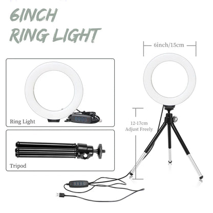 6 Inch LED Photography Video Light Panel RGB Filters Lighting Photo Studio Lamp Kit for Shoot Live Streaming Ring Light Tripod
