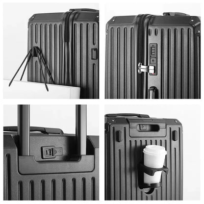 Multifunction Spinner Luggage with USB Charging Port and Cup Holder Aluminum Frame Hard Equipment Suitcase Luggage