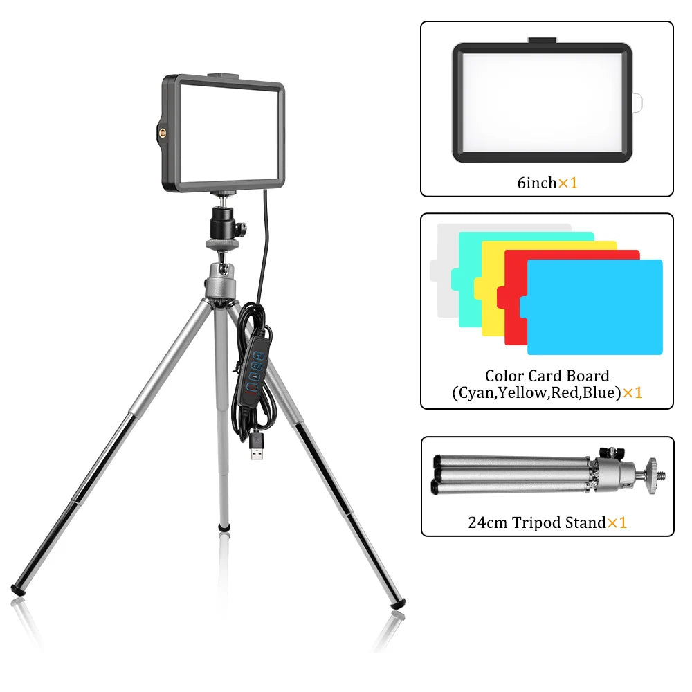 6 Inch LED Photography Video Light Panel RGB Filters Lighting Photo Studio Lamp Kit for Shoot Live Streaming Ring Light Tripod