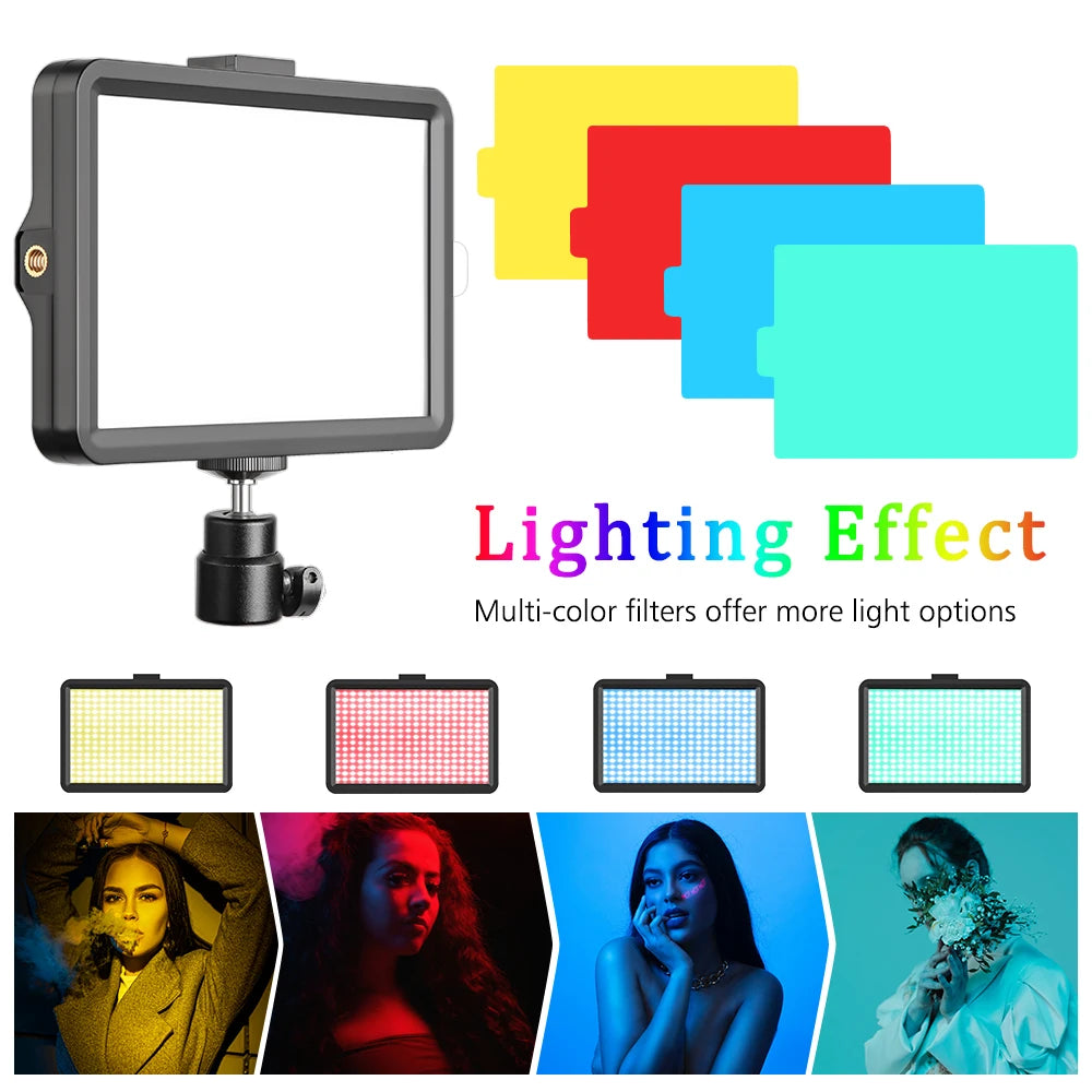6 Inch LED Photography Video Light Panel RGB Filters Lighting Photo Studio Lamp Kit for Shoot Live Streaming Ring Light Tripod