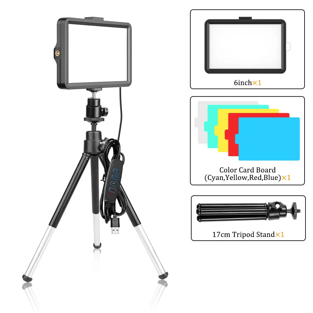 6 Inch LED Photography Video Light Panel RGB Filters Lighting Photo Studio Lamp Kit for Shoot Live Streaming Ring Light Tripod