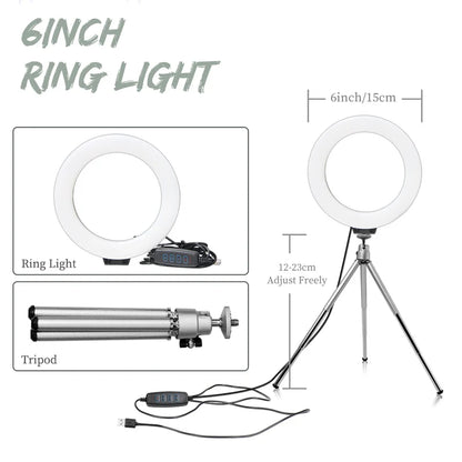 6 Inch LED Photography Video Light Panel RGB Filters Lighting Photo Studio Lamp Kit for Shoot Live Streaming Ring Light Tripod
