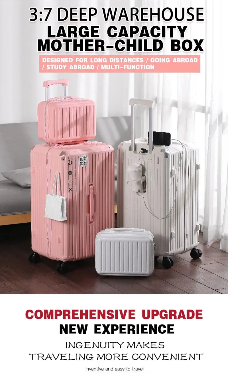 Multifunction Spinner Luggage with USB Charging Port and Cup Holder Aluminum Frame Hard Equipment Suitcase Luggage