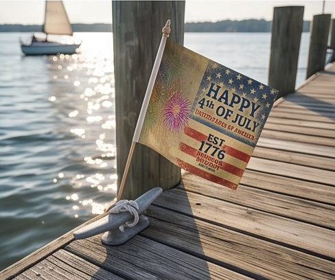 4th of July Double-Sided Flag — "Happy 4th of July" Vintage Fireworks Outdoor Flag