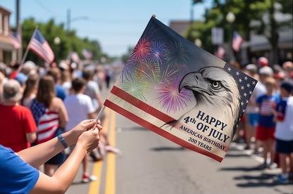 4th of July Double-Sided Flag — Patriotic Eagle Fireworks Outdoor Banner