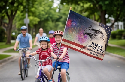 4th of July Double-Sided Flag — Patriotic Eagle Fireworks Outdoor Banner
