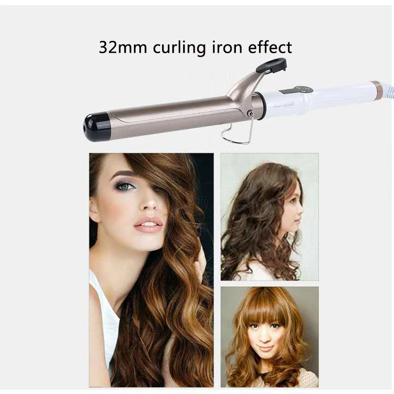 Temperature Setting Electric Hair Curler Long Curling Tong Wand 9-38mm Professional Hair Curling Iron LCD Screen