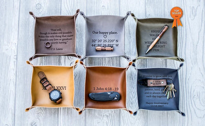 Handmade Leather Valet Tray Leather Custom Anniversary Personalized Gift