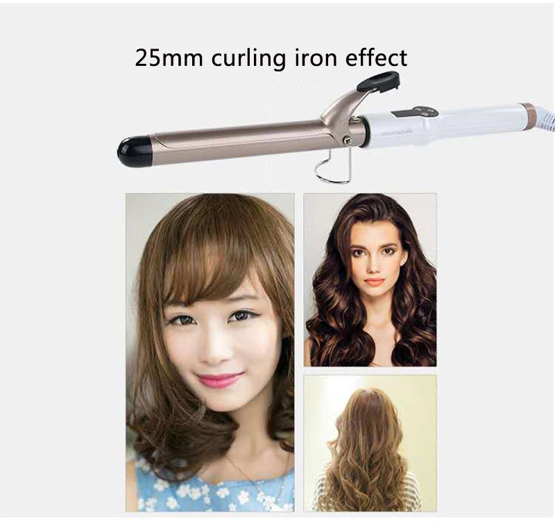 Temperature Setting Electric Hair Curler Long Curling Tong Wand 9-38mm Professional Hair Curling Iron LCD Screen