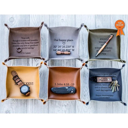 Handmade Leather Valet Tray Leather Custom Anniversary Personalized Gift