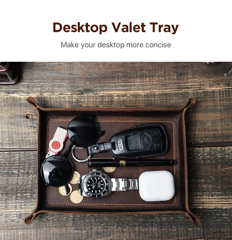 Genuine Leather Foldable Storage Trays Cowhide Square Tray Key Wallet Coin Organizer Home Office Desktop Storage Sundries Box