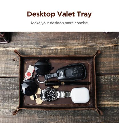 Genuine Leather Foldable Storage Trays Cowhide Square Tray Key Wallet Coin Organizer Home Office Desktop Storage Sundries Box
