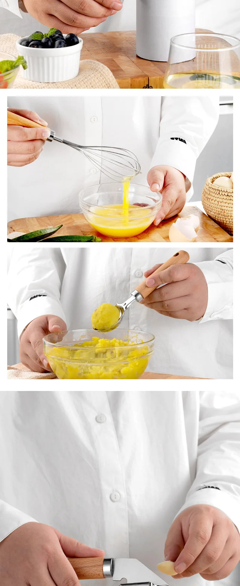 Kitchen Gadget Set Wooden Handle Stainless Steel Utensils Can Opener Peeler Garlic Press Cheese Grater Whisk Kitchen Accessories