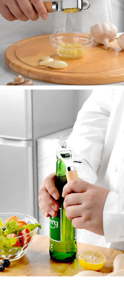 Kitchen Gadget Set Wooden Handle Stainless Steel Utensils Can Opener Peeler Garlic Press Cheese Grater Whisk Kitchen Accessories