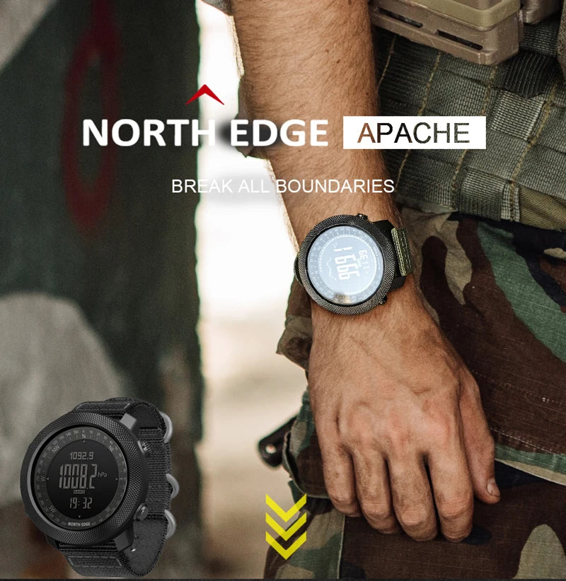 NORTH EDGE Men's Sport Digital Watch Hours Running Swimming Military Army Watches Altimeter Barometer Compass waterproof 50m