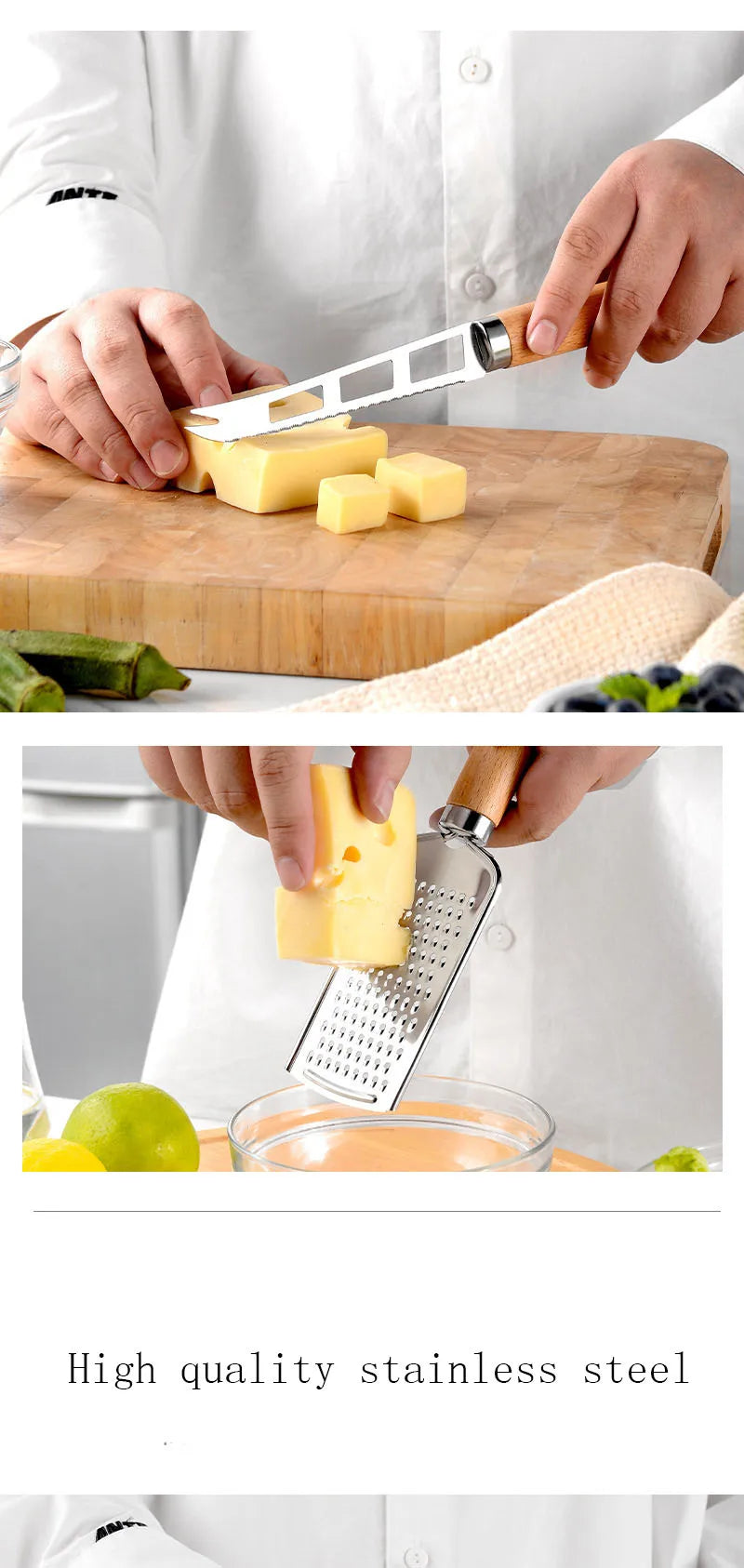 Kitchen Gadget Set Wooden Handle Stainless Steel Utensils Can Opener Peeler Garlic Press Cheese Grater Whisk Kitchen Accessories