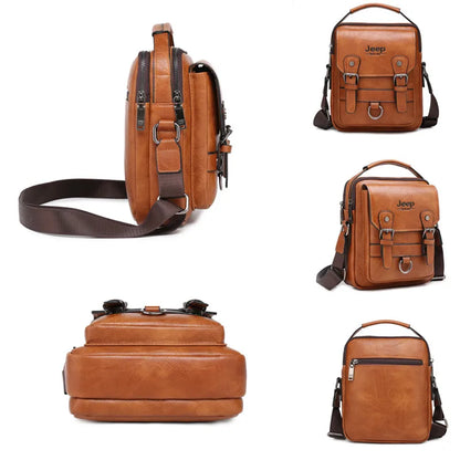 JEEP BULUO Multi-Function Business Handbags New Man's Shoulder Bag Large Capacity Leather Messenger Bag Crossbody Big Brand