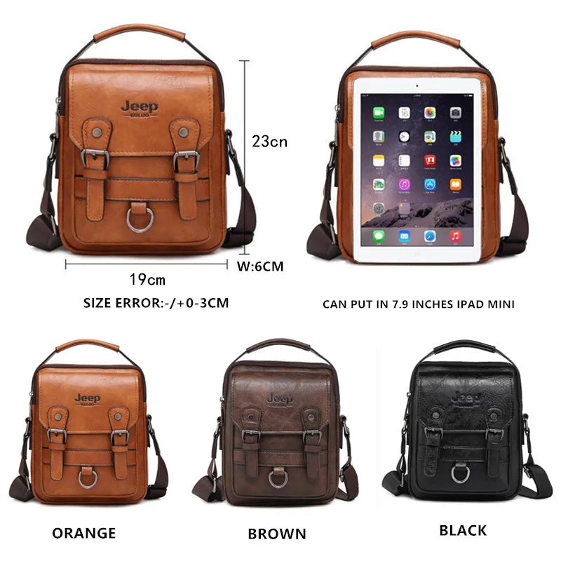 JEEP BULUO Multi-Function Business Handbags New Man's Shoulder Bag Large Capacity Leather Messenger Bag Crossbody Big Brand