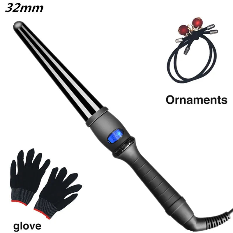 LCD Curlers Conical Curling Iron Single Tube Ceramic Glaze Pear Flower Cone Electric Hair Curly Hair General Voltage: 110-240 v