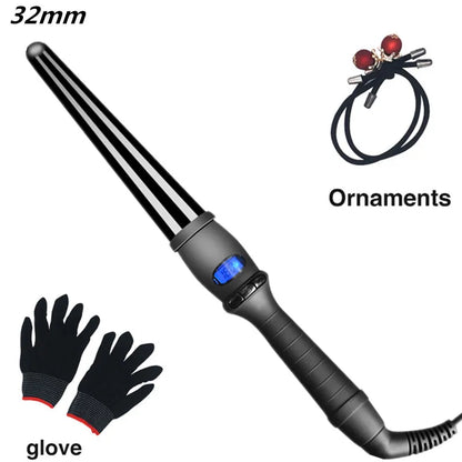 LCD Curlers Conical Curling Iron Single Tube Ceramic Glaze Pear Flower Cone Electric Hair Curly Hair General Voltage: 110-240 v