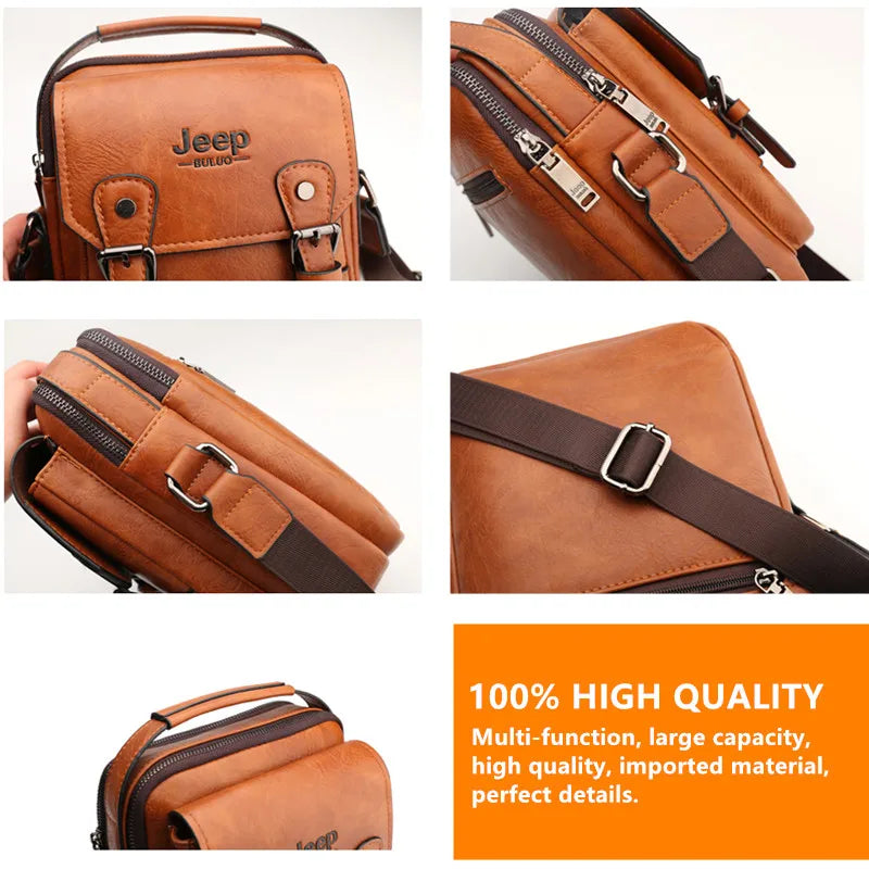 JEEP BULUO Multi-Function Business Handbags New Man's Shoulder Bag Large Capacity Leather Messenger Bag Crossbody Big Brand