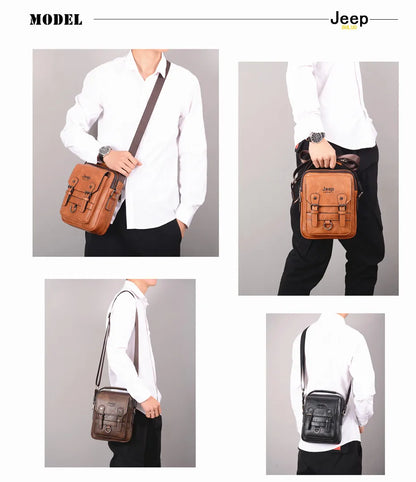 JEEP BULUO Multi-Function Business Handbags New Man's Shoulder Bag Large Capacity Leather Messenger Bag Crossbody Big Brand