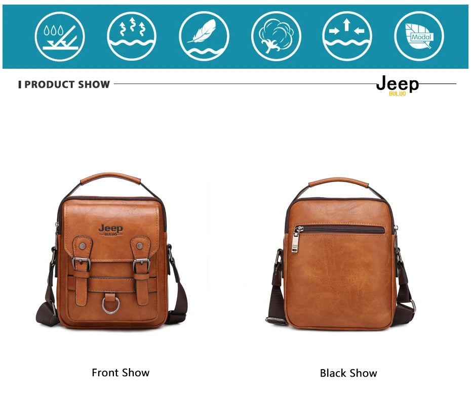 JEEP BULUO Multi-Function Business Handbags New Man's Shoulder Bag Large Capacity Leather Messenger Bag Crossbody Big Brand