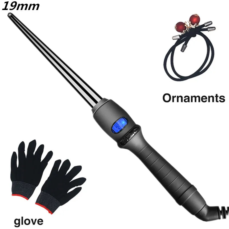 LCD Curlers Conical Curling Iron Single Tube Ceramic Glaze Pear Flower Cone Electric Hair Curly Hair General Voltage: 110-240 v