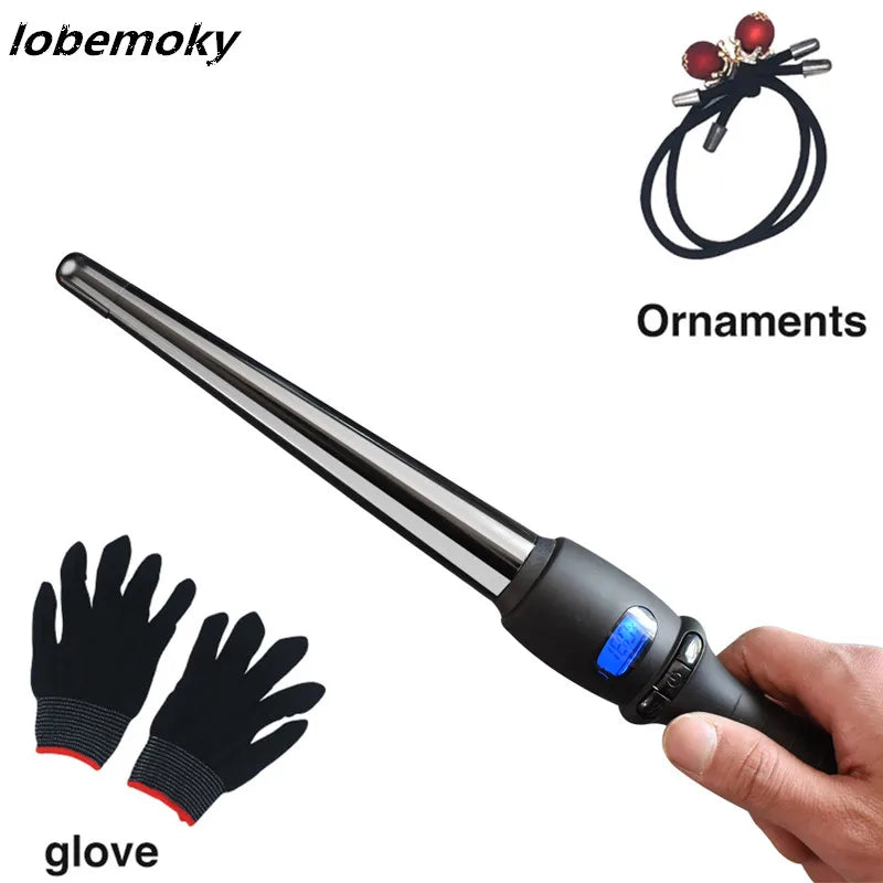 LCD Curlers Conical Curling Iron Single Tube Ceramic Glaze Pear Flower Cone Electric Hair Curly Hair General Voltage: 110-240 v
