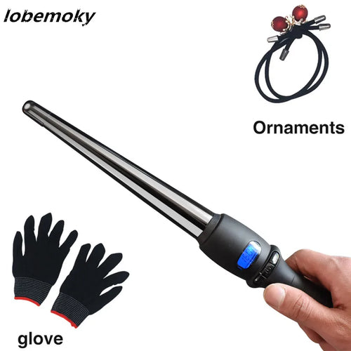 LCD Curlers Conical Curling Iron Single Tube Ceramic Glaze Pear Flower Cone Electric Hair Curly Hair General Voltage: 110-240 v