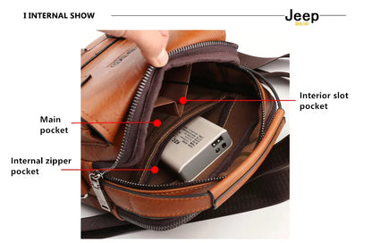 JEEP BULUO Multi-Function Business Handbags New Man's Shoulder Bag Large Capacity Leather Messenger Bag Crossbody Big Brand
