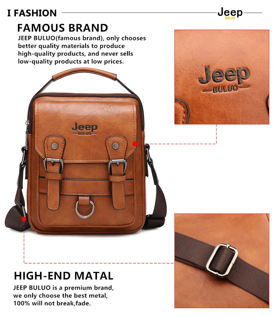JEEP BULUO Multi-Function Business Handbags New Man's Shoulder Bag Large Capacity Leather Messenger Bag Crossbody Big Brand