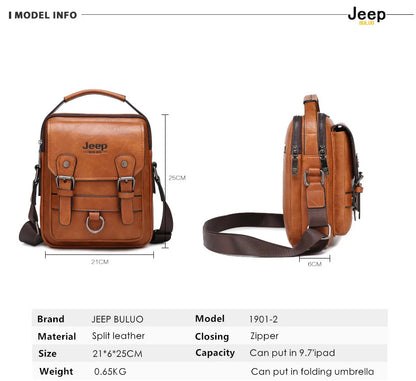 JEEP BULUO Multi-Function Business Handbags New Man's Shoulder Bag Large Capacity Leather Messenger Bag Crossbody Big Brand