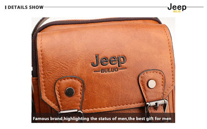 JEEP BULUO Multi-Function Business Handbags New Man's Shoulder Bag Large Capacity Leather Messenger Bag Crossbody Big Brand