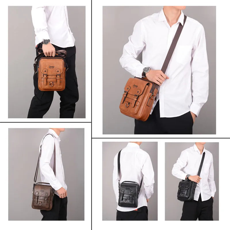 JEEP BULUO Multi-Function Business Handbags New Man's Shoulder Bag Large Capacity Leather Messenger Bag Crossbody Big Brand