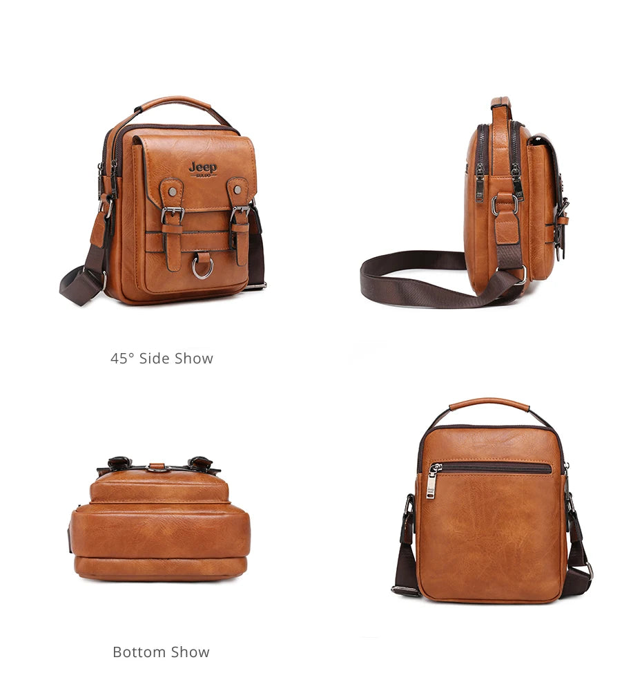 JEEP BULUO Multi-Function Business Handbags New Man's Shoulder Bag Large Capacity Leather Messenger Bag Crossbody Big Brand
