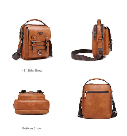 JEEP BULUO Multi-Function Business Handbags New Man's Shoulder Bag Large Capacity Leather Messenger Bag Crossbody Big Brand